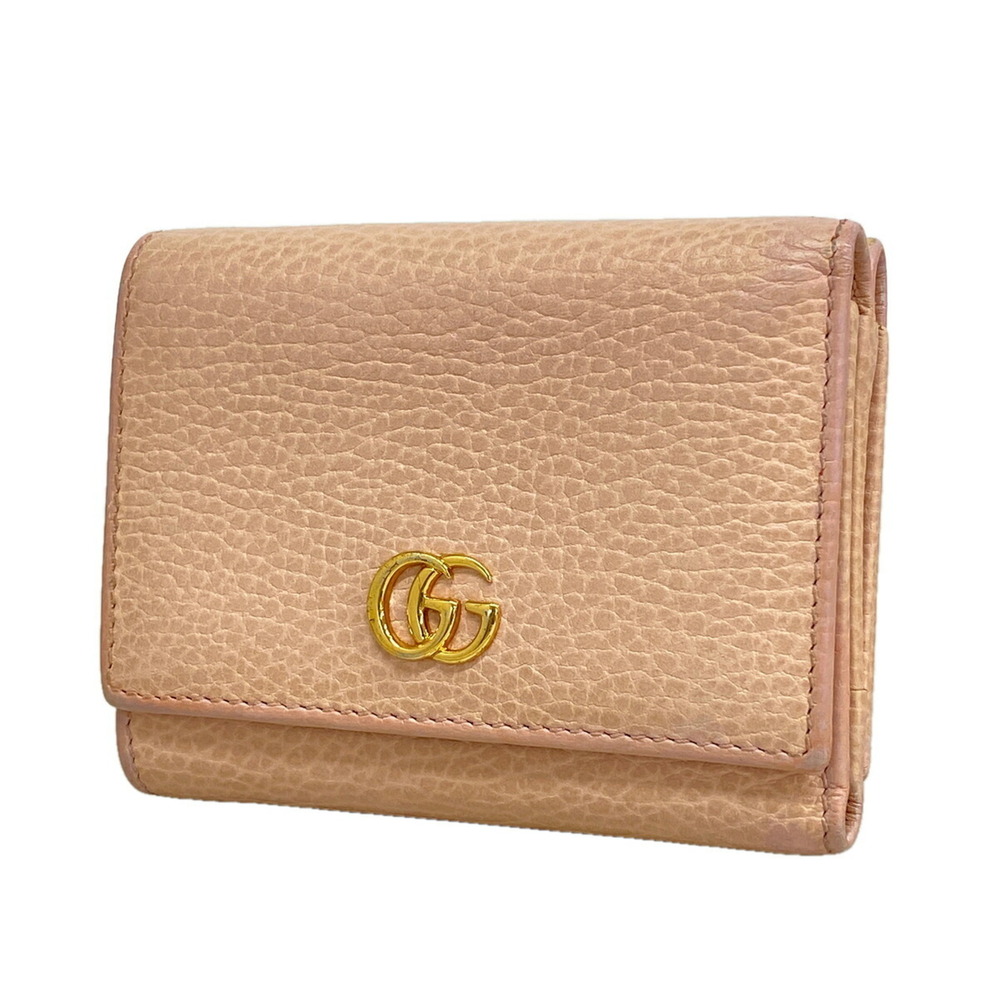 Gucci Tri-fold Wallet GG Marmont 474746 Leather Pink Women's